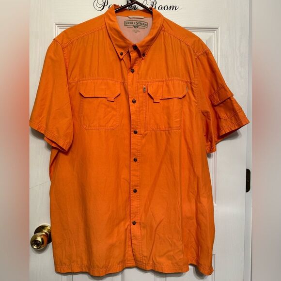 Field & Stream Size XXL Mens Travel Fishing Shirt Tangerine Orange Short Sleeve - Picture 1 of 7